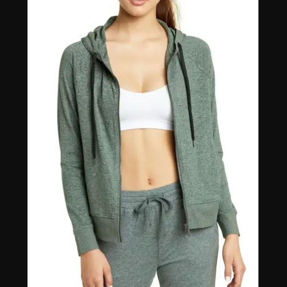 Zella Restore Soft Full Zip Hoodie in Urban Green Size S